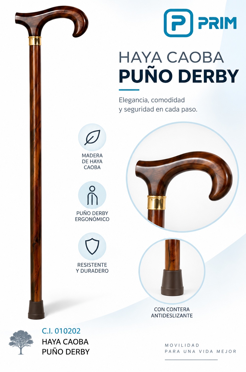 BASTON CLASICO PUÑO DERBY HAYA CAOBA