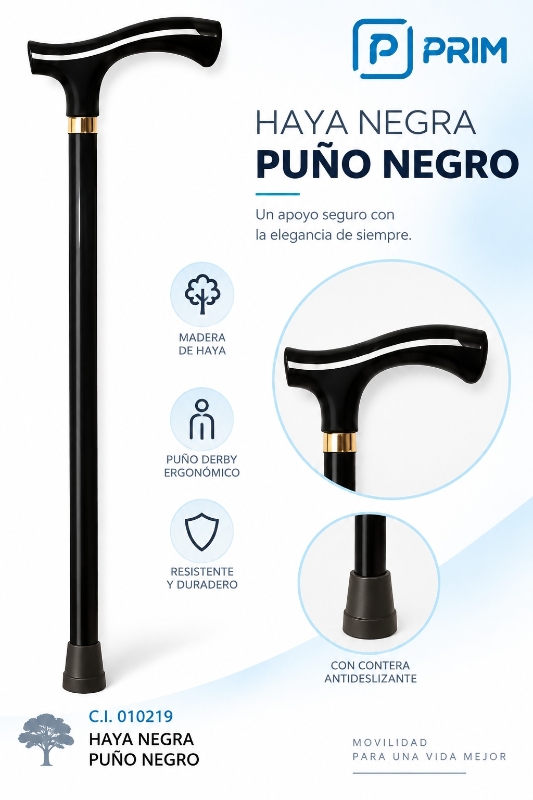 BASTON CLASICO HAYA NEGRO PUÑO RECTO