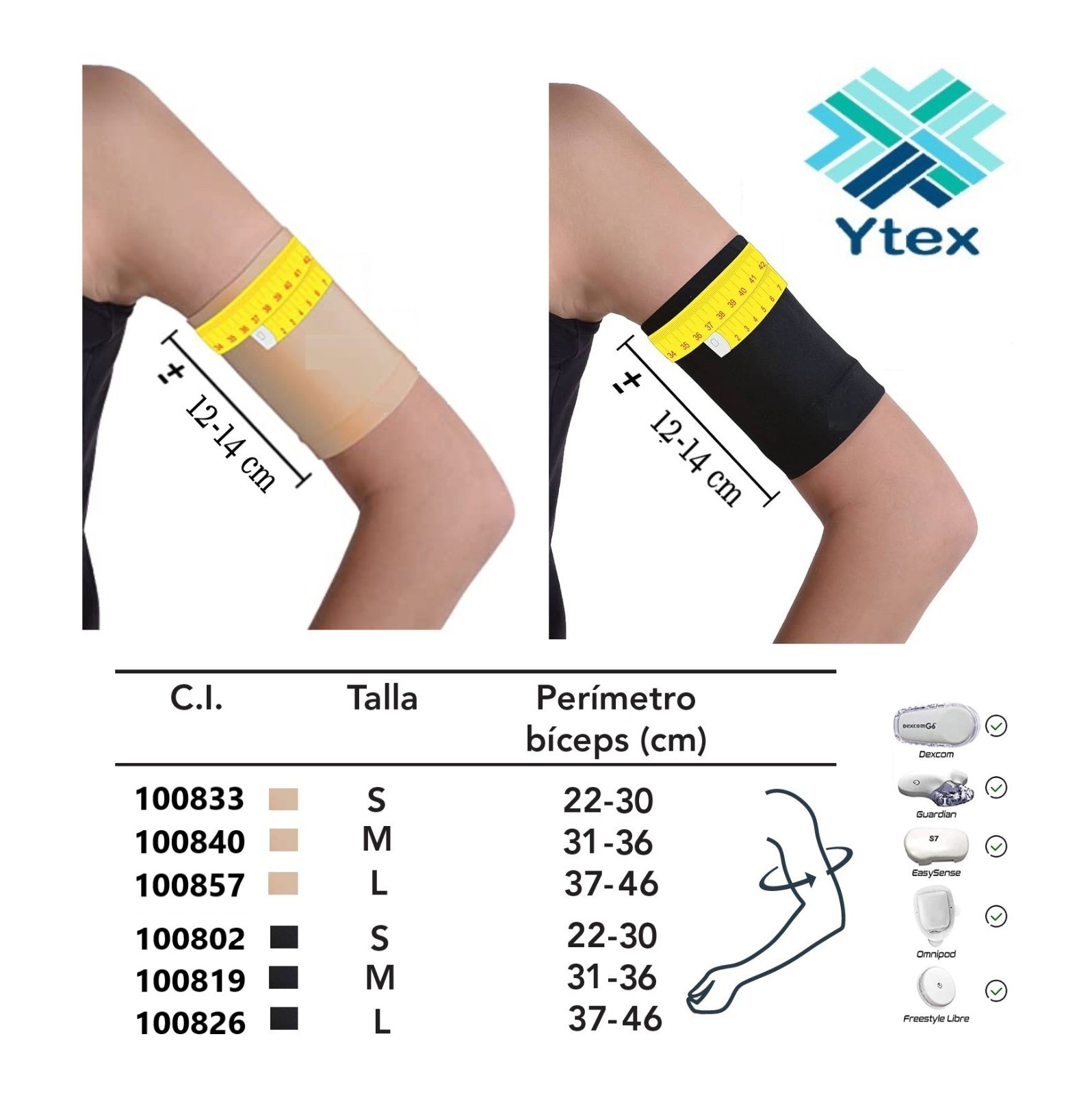 YTEX BRAZALETE TUBULAR NEGRO TM 31-36 cm