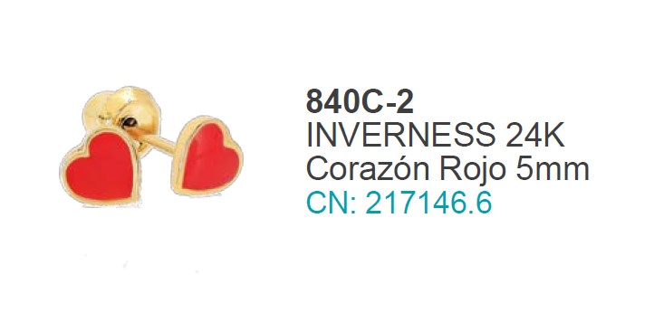 PENDIENTE 840C-2 CORAZÓN ROJO 5mm