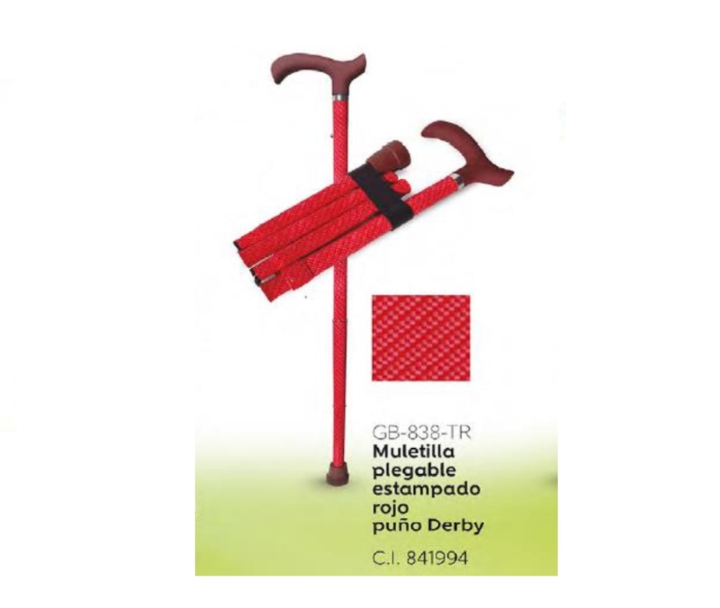 BASTON PLEGABLE ESTAMPADO ROJO PUÑO DER