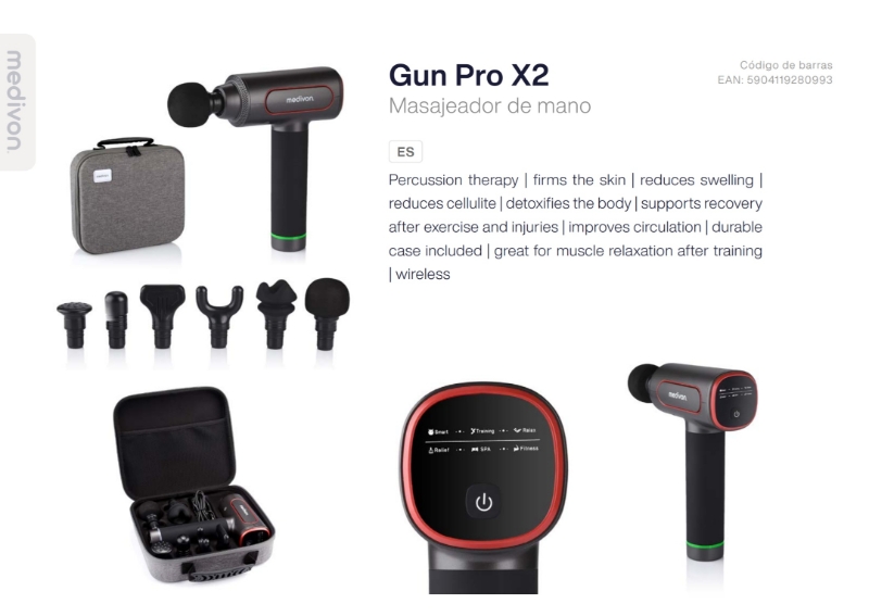 PISTOLA MASAJE GUN HAND PRO X2 MEDIVON